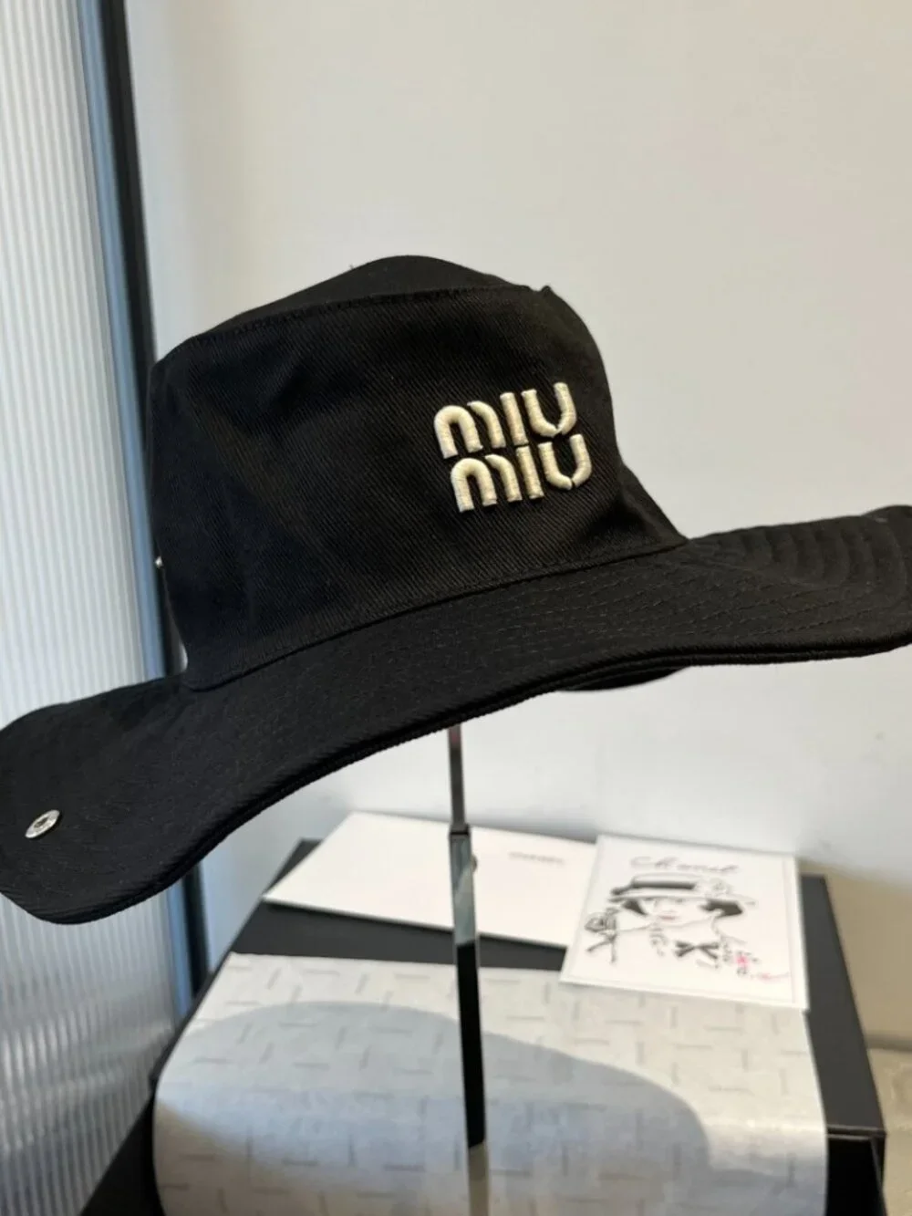 Miu‑Miu Black Wide‑Brim Bucket Sun Hat